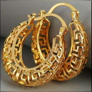 Gold Greek Key Hoop Earrings
